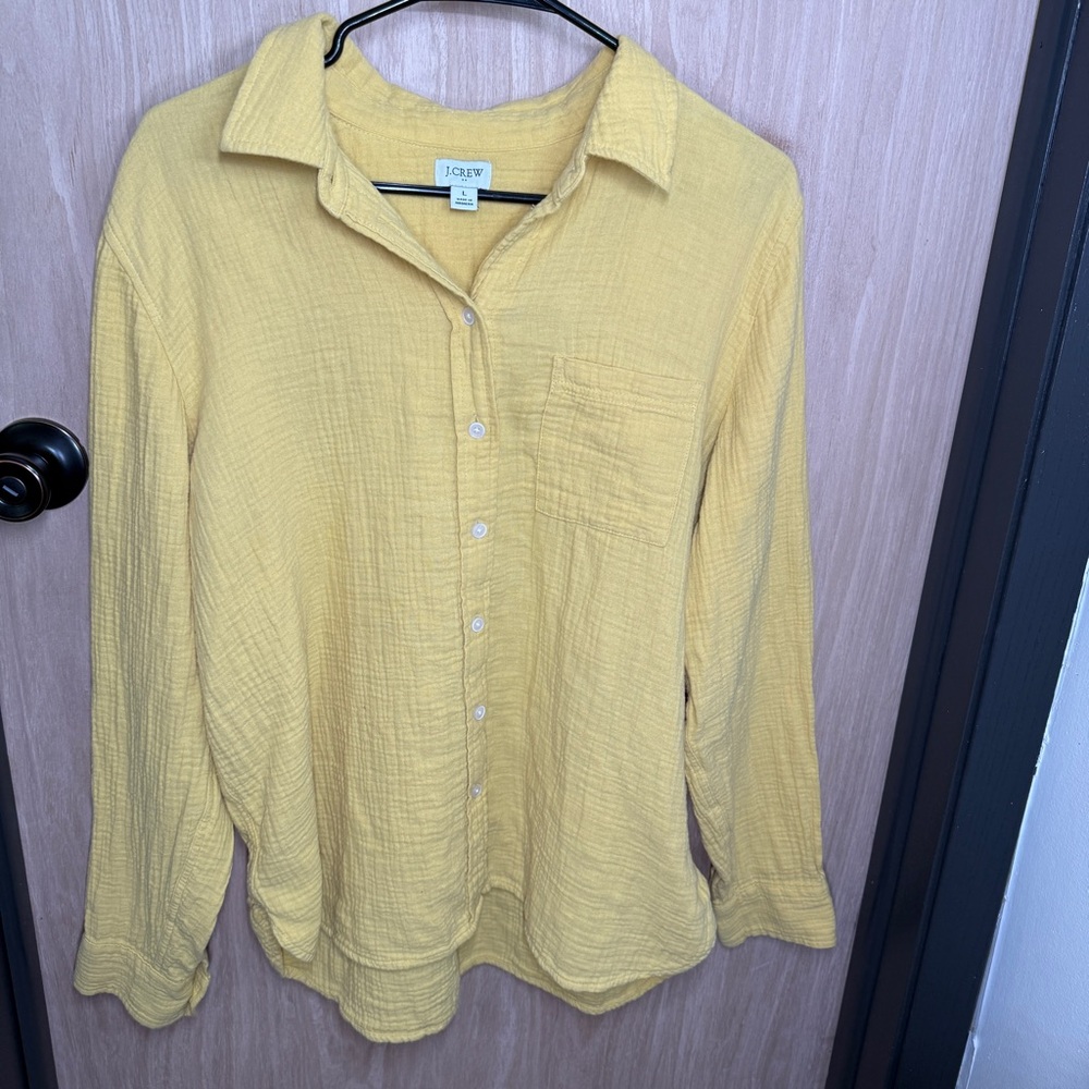J. CREW Butter Yellow Button Down Cotton Gauze Shirt Women’s Large